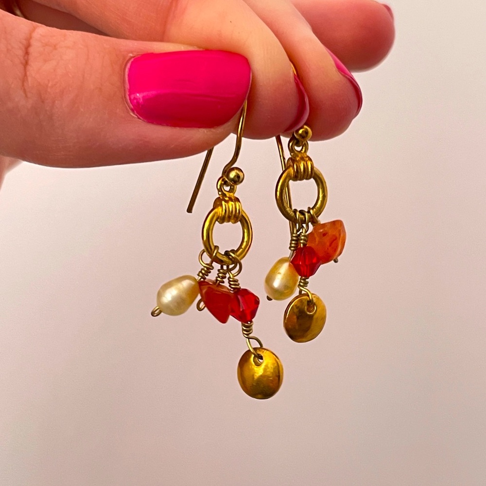 Real PEARL & ROSE QUARTZ Minimalist Summer Beach Boho Hippie Dangle Earrings